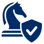 Consulting 2 Blue silhouette of a chess knight and a shield with a checkmark on a black background, symbolizing strategy and security-Homebuyer-Wallet-by-Kameron-Kang