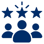 Icon of three blue silhouettes with a large central figure and two smaller ones. Three stars above suggest excellence or teamwork. Black background-Homebuyer-Wallet-by-Kameron-Kang