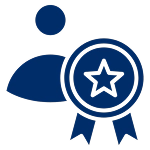 Blue icon on a black background showing a user silhouette beside a star-adorned badge, symbolizing achievement or recognition-Homebuyer-Wallet-by-Kameron-Kang
